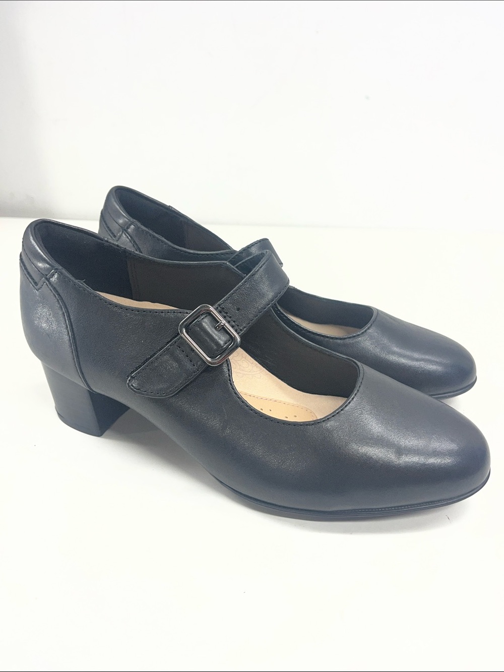 New Clarks Shoes Linnae Walk Black Leather Pumps Size 8
